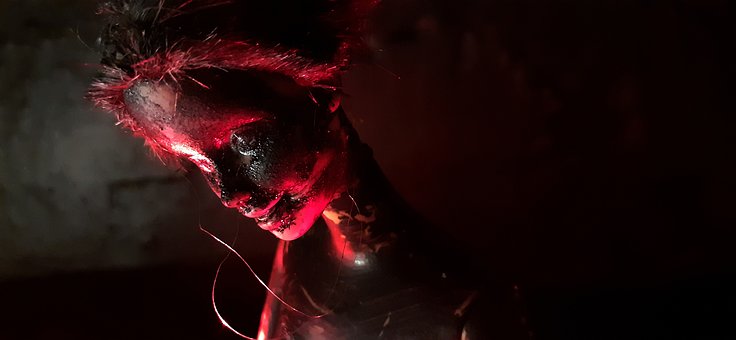 Escultura, Oscuro, Noche, Luz Roja
