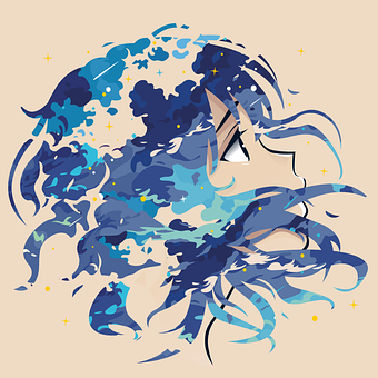 Garota, Anime, Nuvem, Azul, Estrela