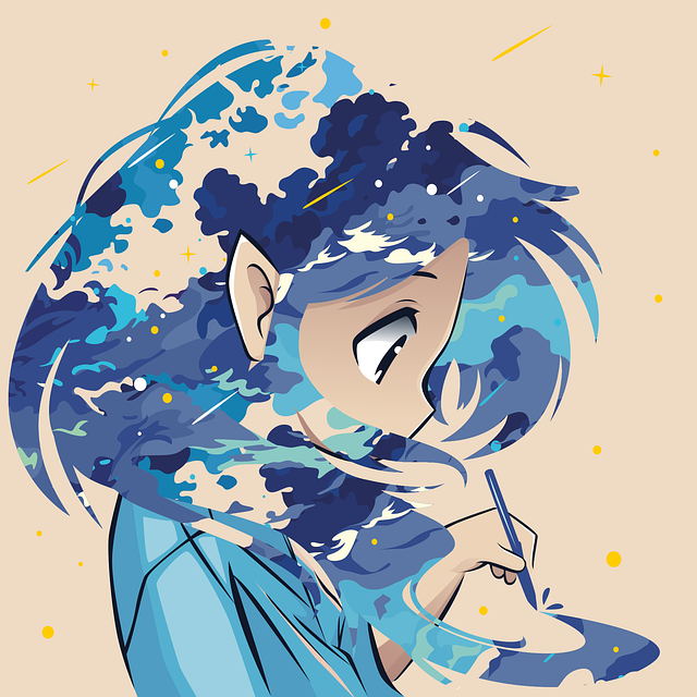 Mädchen, Anime, Niedlich, Wolke, Blau