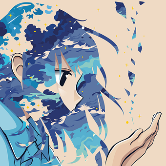 Garota, Anime, Manga, Nuvem, Azul