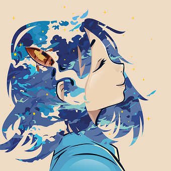 Garota, Anime, Manga, Nuvem, Azul
