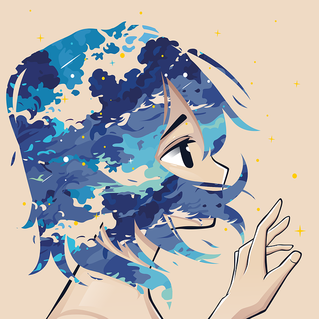 Meisje, Anime, Manga, Wolk, Blauw, Ster