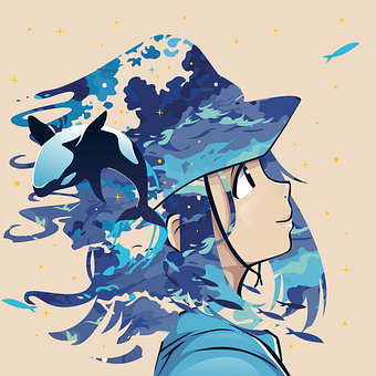 Garota, Anime, Manga, Nuvem, Azul