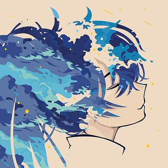 Garota, Anime, Manga, Nuvem, Azul