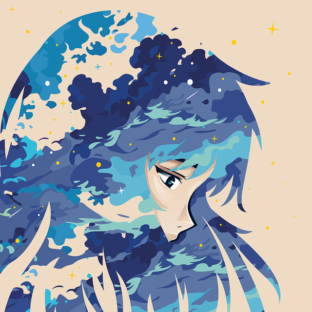 Meisje, Anime, Manga, Wolk, Blauw, Ster