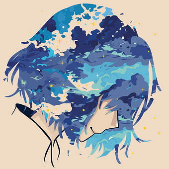 Garota, Anime, Manga, Nuvem, Azul