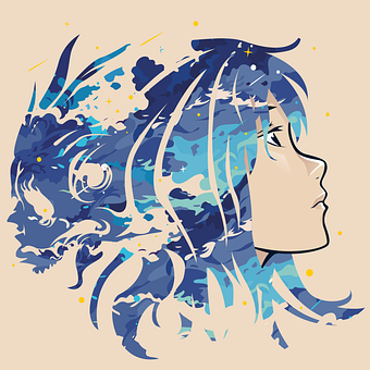 Garota, Anime, Manga, Nuvem, Azul