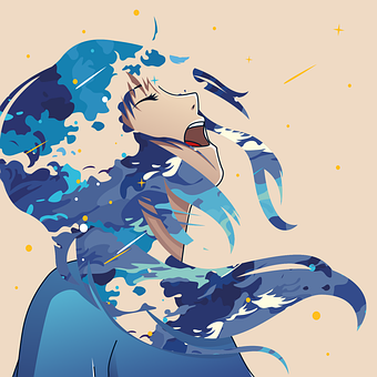 Garota, Anime, Manga, Nuvem, Azul