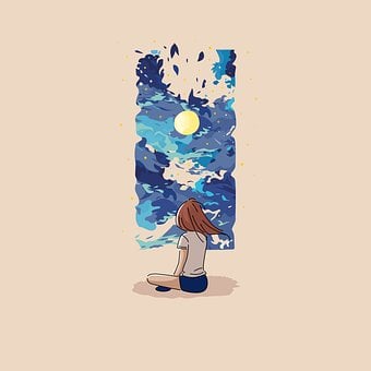 Garota, Anime, Manga, Nuvem, Azul