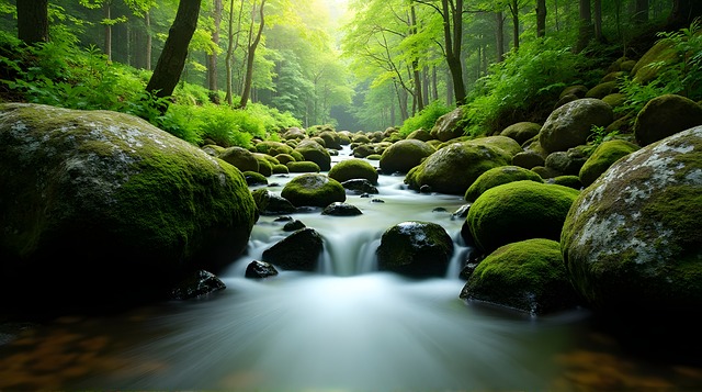 Free forest stream moss illustration