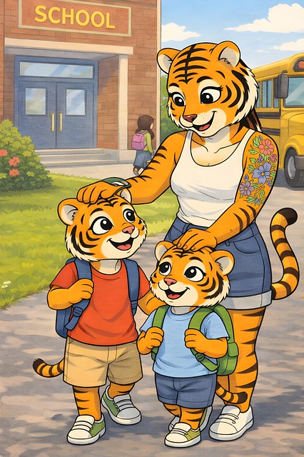 Tiger, Mama, Mutter, Schule, Kinder