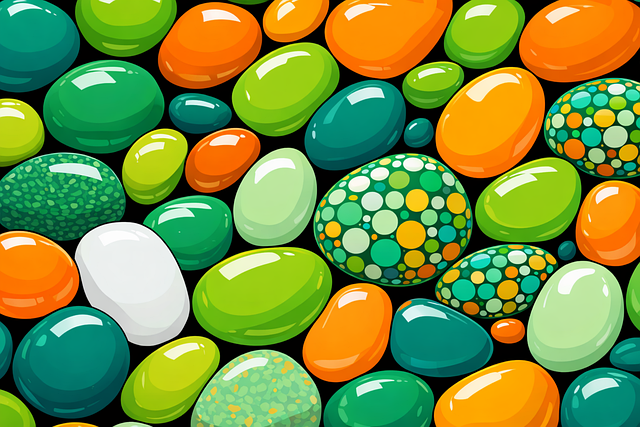 Free green pebbles orange stones glossy pattern vector
