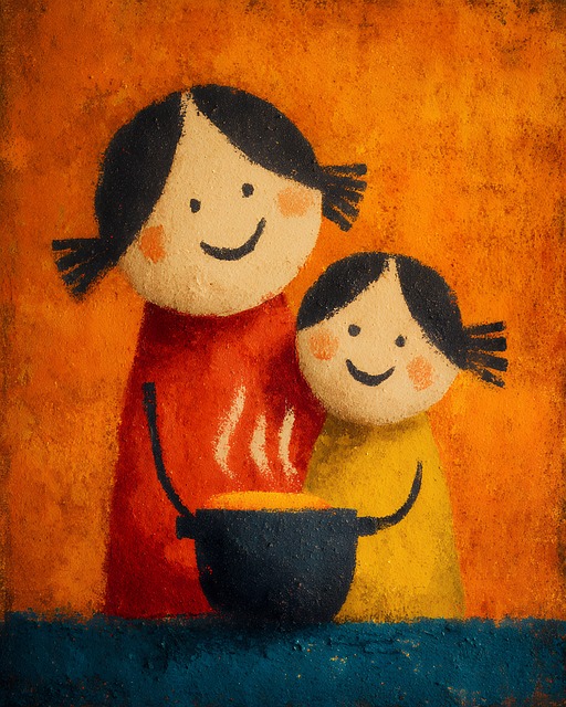 Free family cooking child illustration