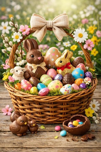 Free easter basket chocolate bunny illustration