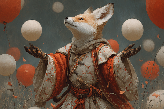 Free fox kitsune juggler illustration