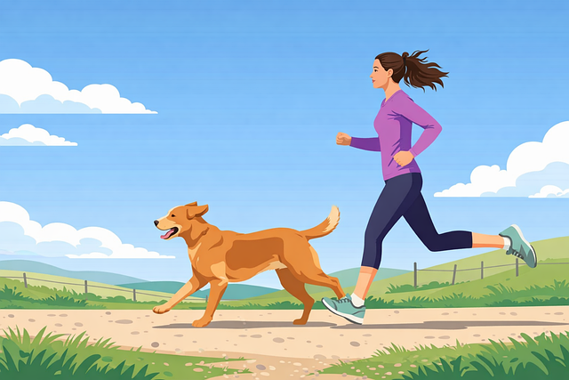 Free woman running with dog jogging dog owner runner with pet illustration