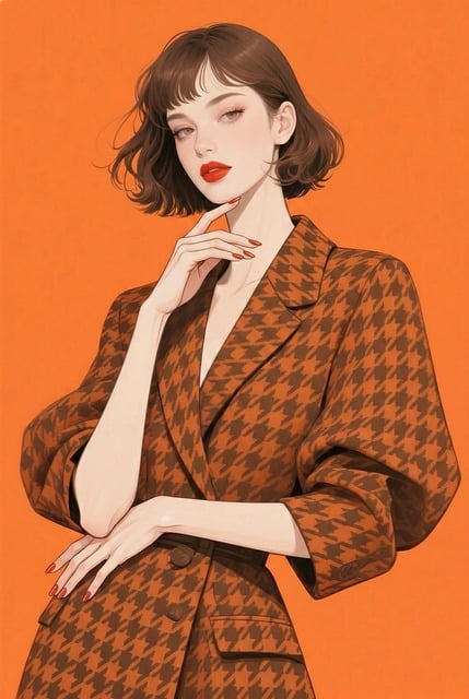 Free woman anime style houndstooth illustration