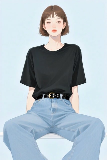 Free woman anime style short hair illustration