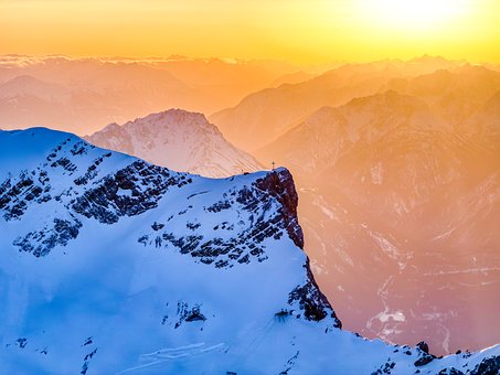 Schneefernerkopf, Vinter, Alperne, Sne