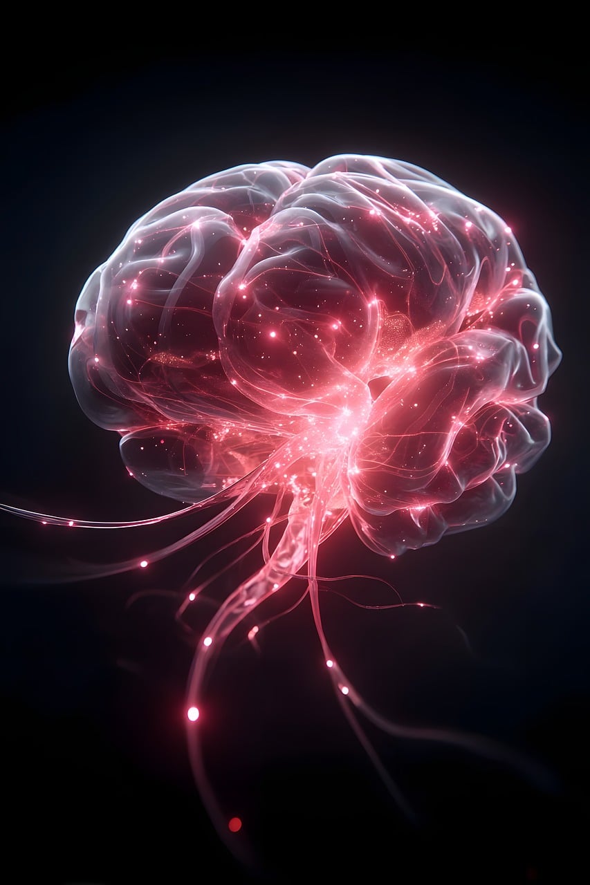 A glowing neural network rendered in the shape of a brain