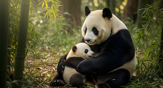 panda, mammal, nature, china, wildlife, bear, bamboo, giant, ai generated