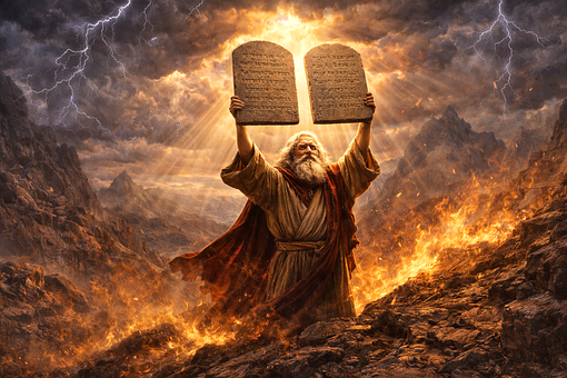 Free Moses Holds Ten Commandments illustration and picture