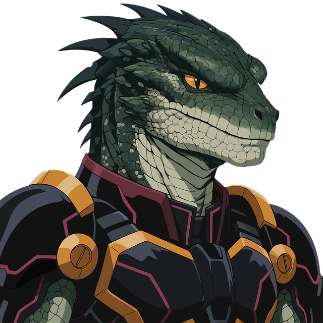 Free sci-fi dragon reptilian humanoid cyberpunk character illustration