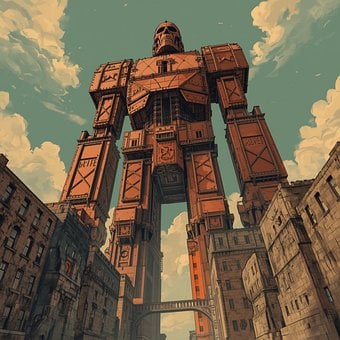Roboter, Mechanisch, Stahl, Stadt