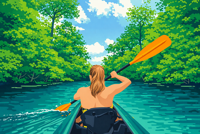 Free kayak paddling river vector
