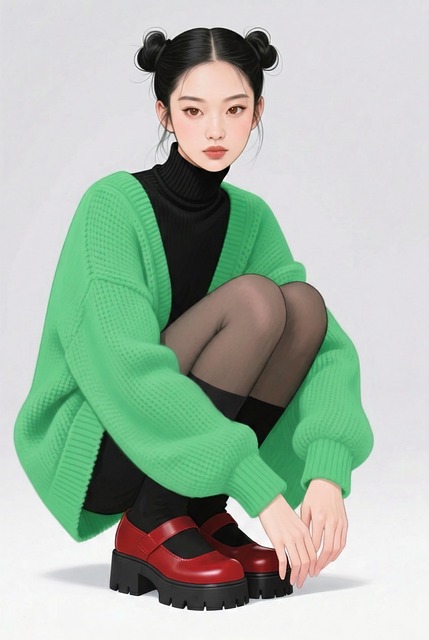 Free girl green cardigan illustration
