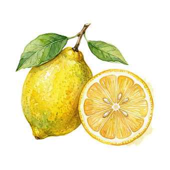 Lămâie, Izolat, Acuarelă, Transparent