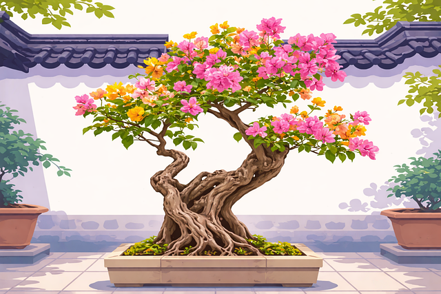 Free bonsai flowering tree garden illustration