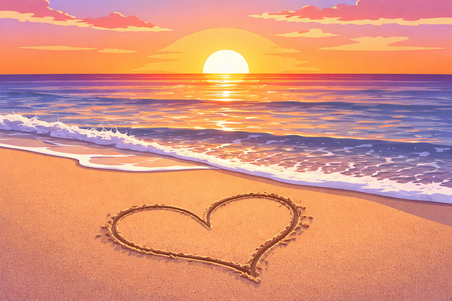 Free heart beach sunset vector