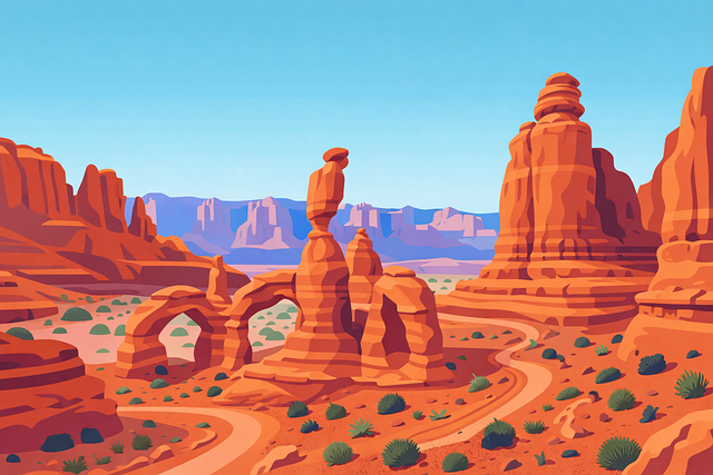 Free desert rock arches landscape illustration