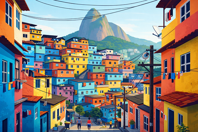 Brasil, Favela, Ladera, Casas De Colores