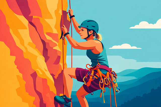 Free rock climbing female climber climbing vector