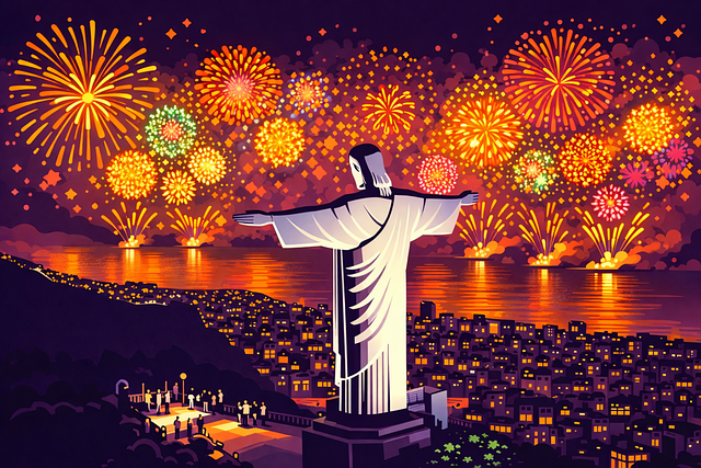 Free rio de janeiro christ the redeemer fireworks vector