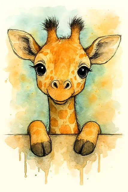 Free giraffe watercolor art illustration