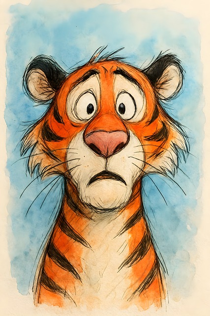 Download free HD stock image of Tiger Caricature Free tiger caricature watercolor illustration