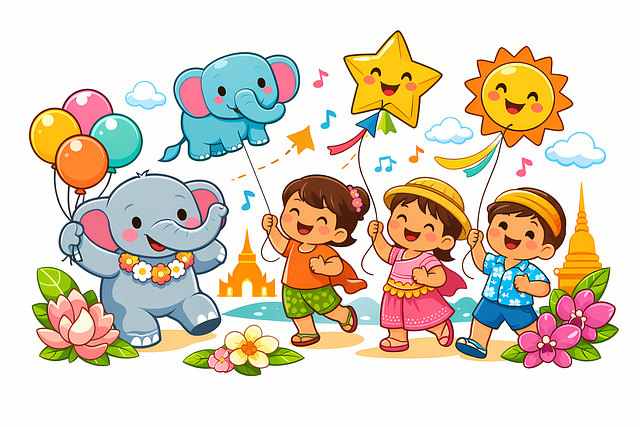 Free thailand children's day thai children festival kids celebration illustration