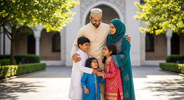 Free Family Hugging After Eid Prayer illustration and picture
