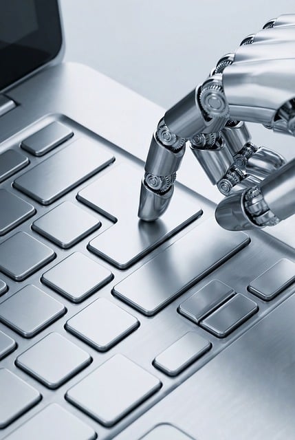 Plata, Robot, Mano, Computadora Portátil