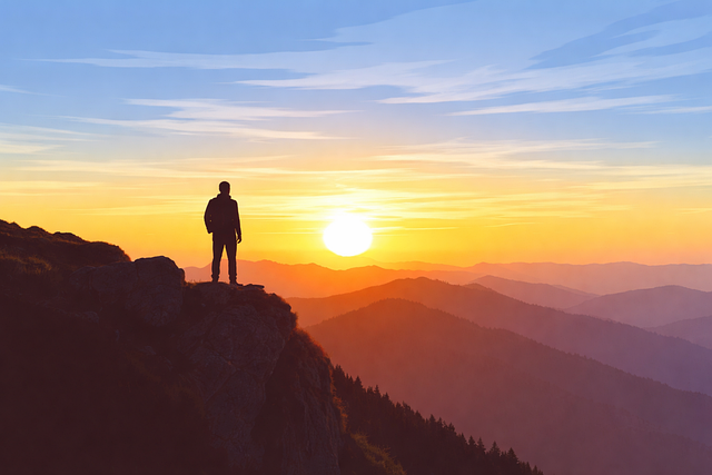 Free sunset mountain view silhouette vector