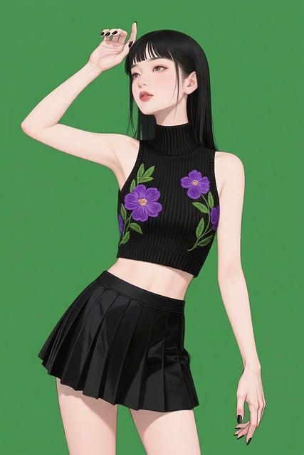 Free fashion illustration straight hair blunt bangs illustration