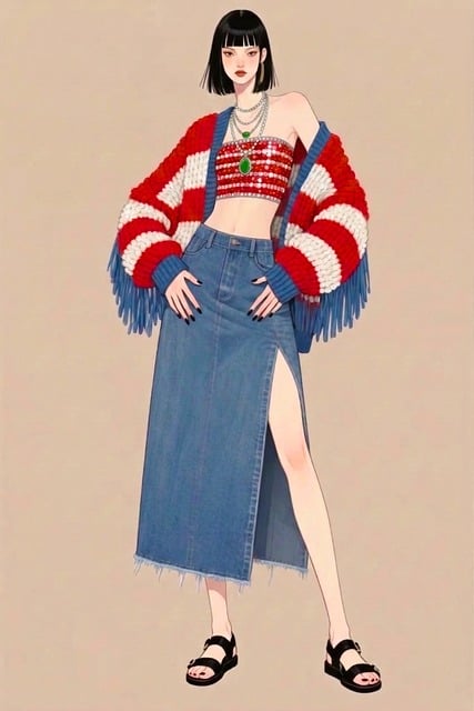 Free fashion illustration black bob blunt bangs illustration