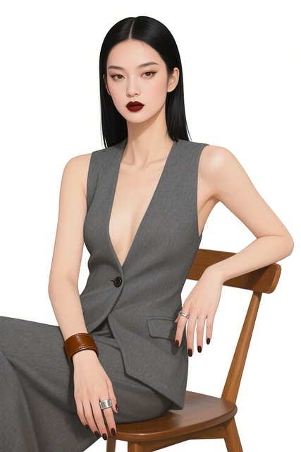 Free fashion illustration black hair straight hair illustration