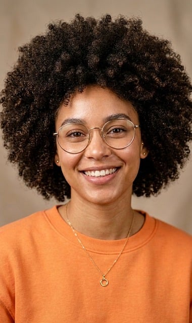 Free young woman natural afro hair subtle smile illustration