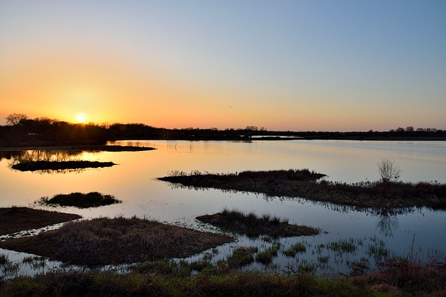 Solnedgang, Sø, Refleksion, Landskab