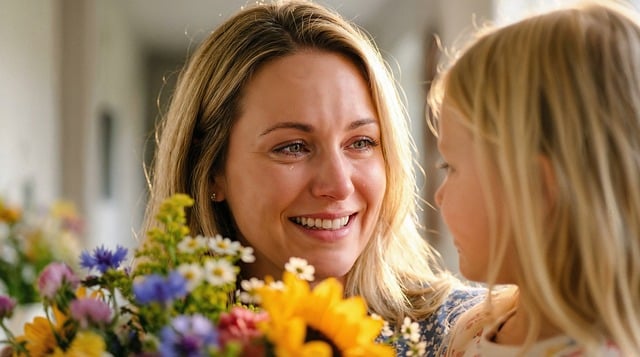 Free mother daughter sunflower illustration