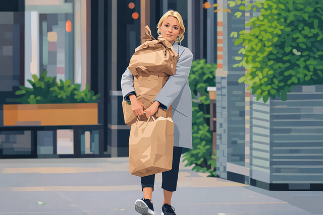 Free woman grocery shopping shopping bags vector